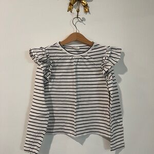 Crewcuts Black and White Striped Ruffle Sleeve Tee
